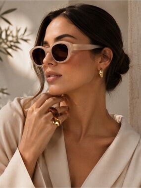 New in box Carolina Lemke Women's Beige Sunglasses - Round Frame